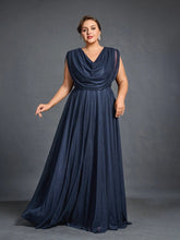 Plus Women's Cowl Neck Sleeveless  A Line Formal Dress